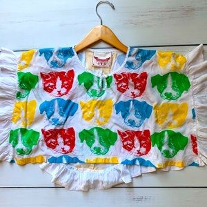 Bright Puppy & Kitty top w ruffles Paper Wings sz4